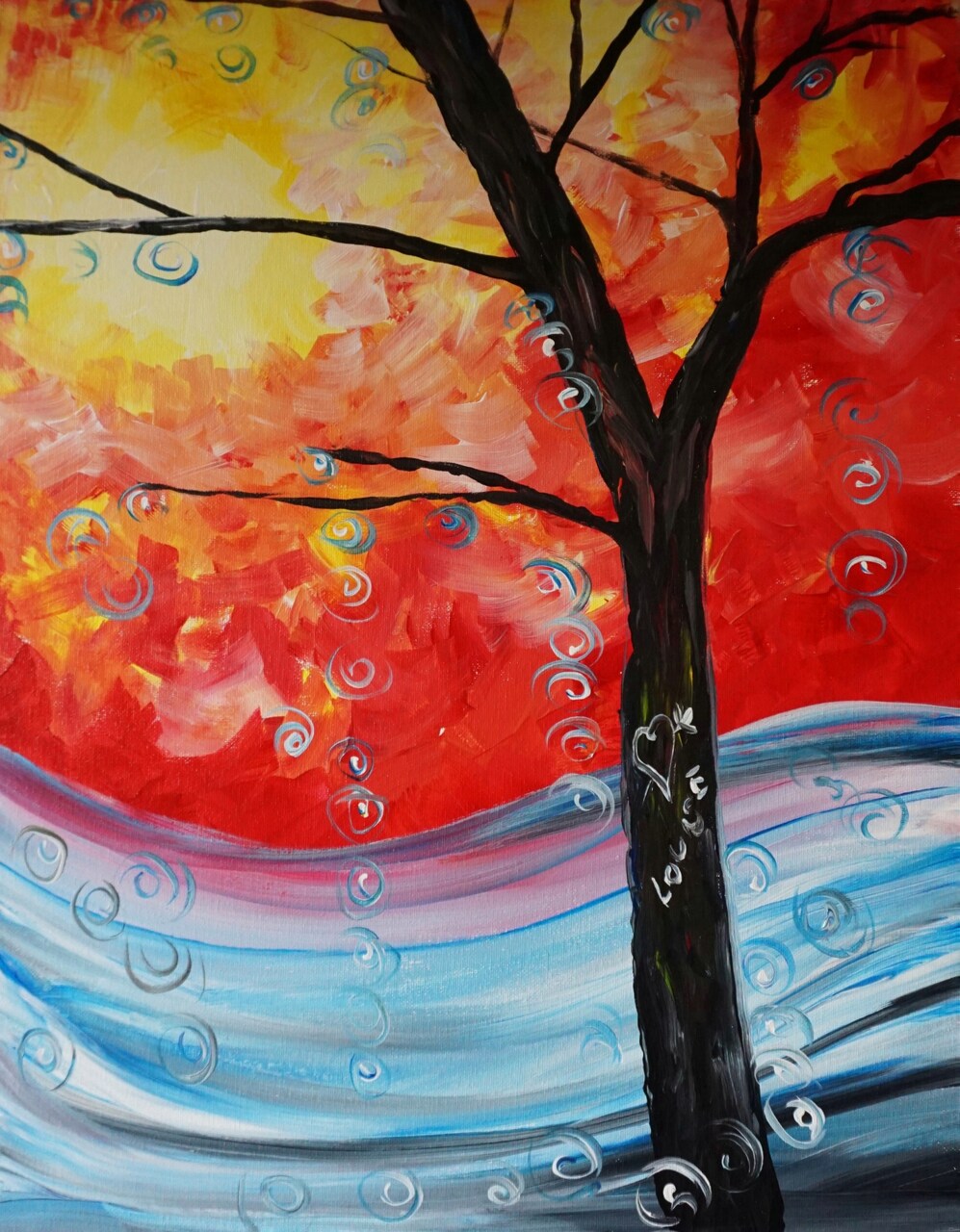 Paint Kit - Fire and Ice Acrylic Painting Kit & Video Lesson, DIY Canvas Art, Art Gift Set, Paint and Sip At Home, Beginner Painting, Paint Party